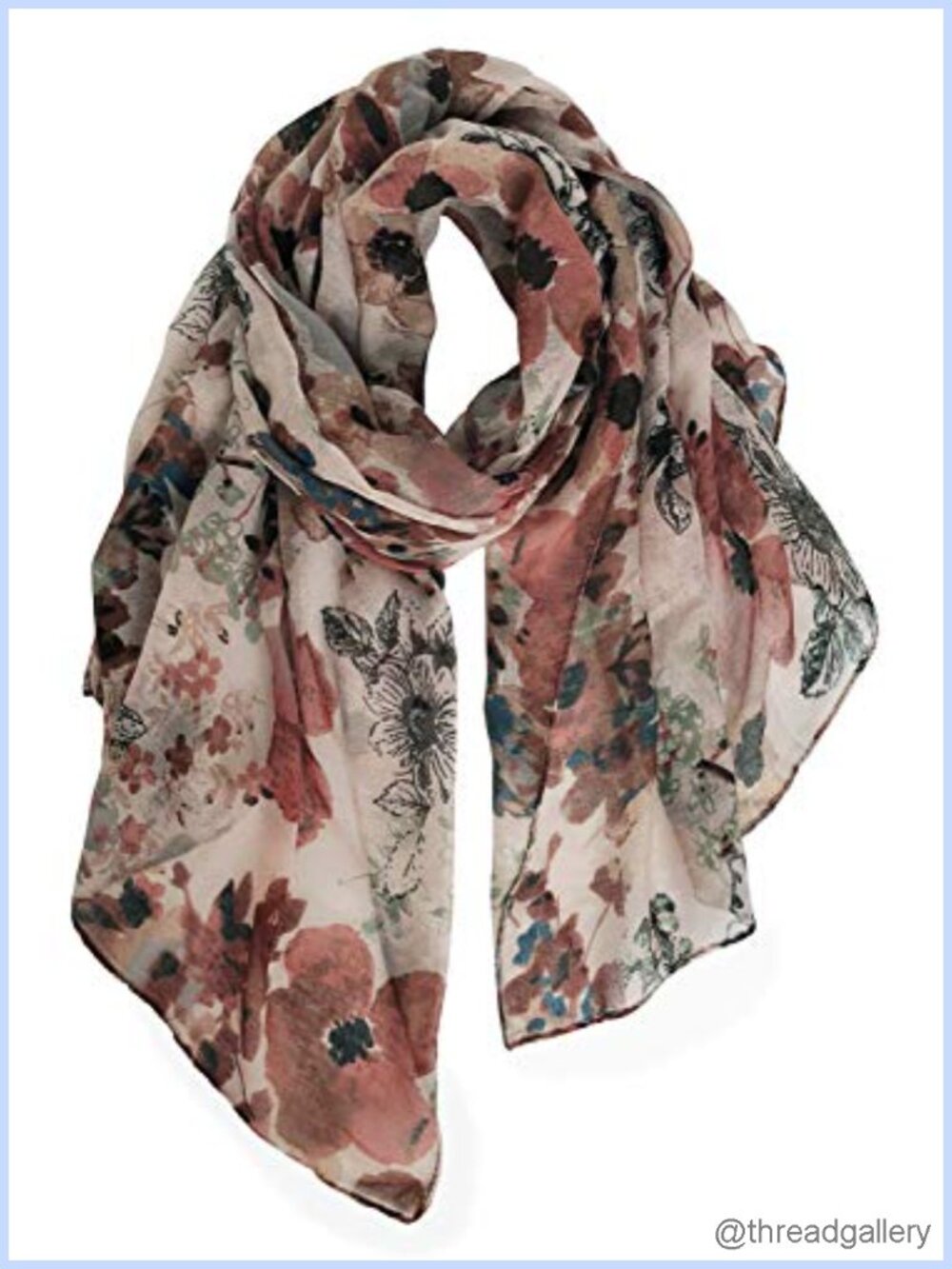 Women Floral Print Lightweight Polyester Scarf Wrap Shawl
